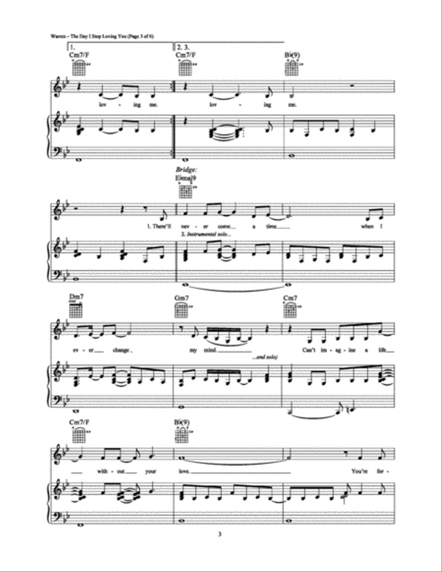 The Day I Stop Loving You Piano, Vocal, Guitar scores gallery preview page 3