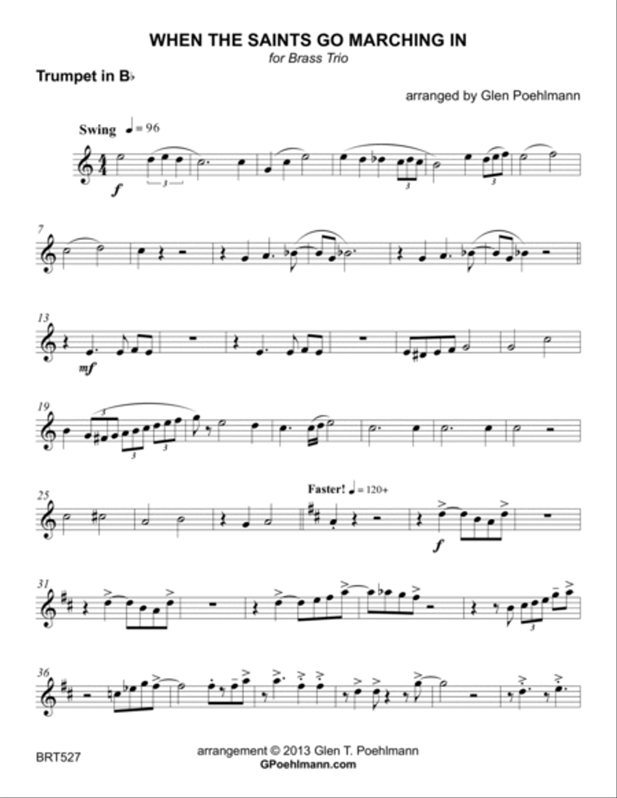 WHEN THE SAINTS GO MARCHING IN - BRASS TRIO (unaccompanied) Brass Trio scores gallery preview page 4