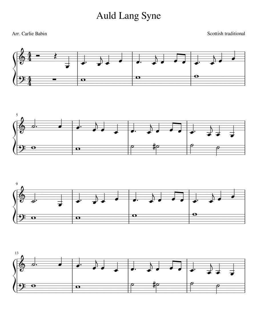Auld Lang Syne Easy Piano scores gallery preview page 1
