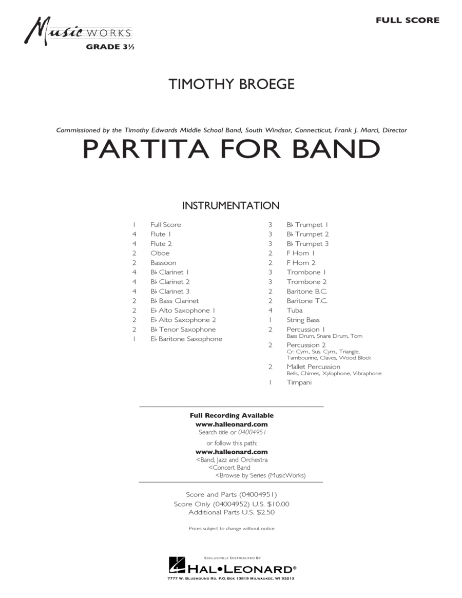 Partita for Band - Conductor Score (Full Score)