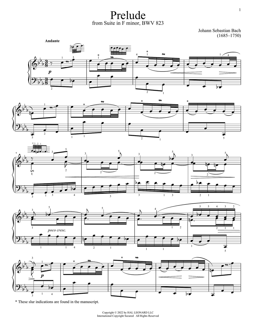 Prelude, BWV 823 Piano Solo scores gallery preview page 1