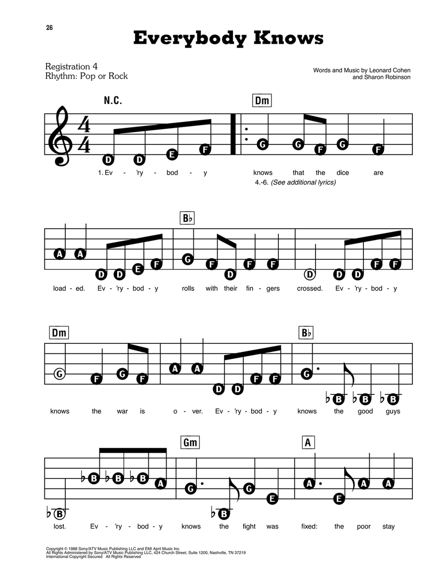 Everybody Knows Electronic Keyboard scores gallery preview page 1