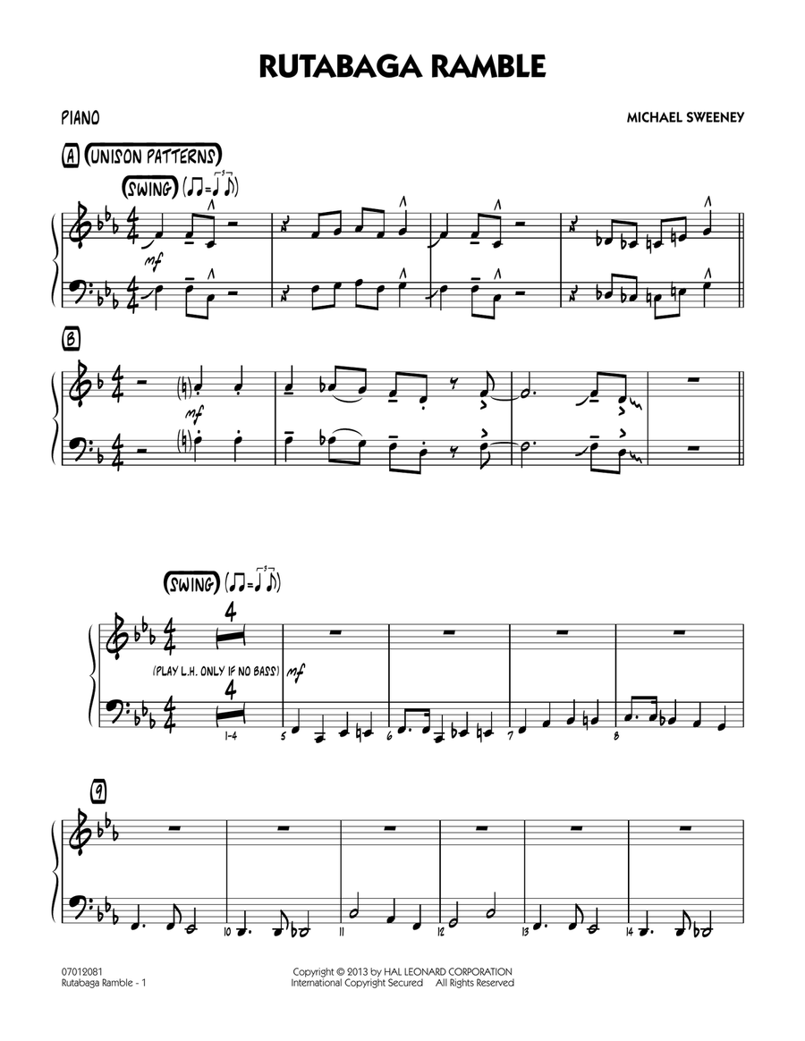 Rutabaga Ramble - Piano Jazz Ensemble scores gallery preview page 1