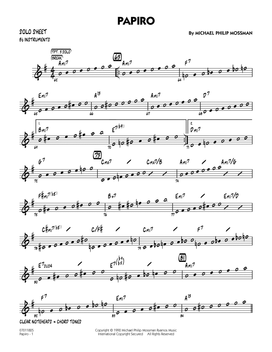Papiro - Bb Solo Sheet Jazz Ensemble scores gallery preview page 1