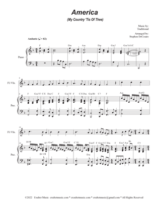 America (My Country, 'Tis of Thee) (Flute or Violin solo and Piano) (Easy Version)