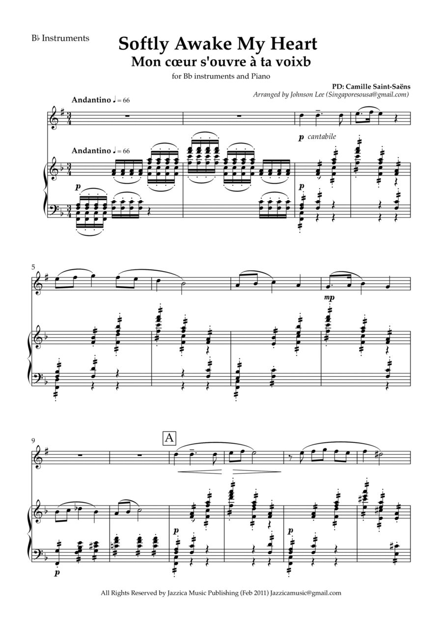 Softly Awakes My Heart (Mon cœur s'ouvre à ta voix) B-Flat Clarinet scores gallery preview page 1
