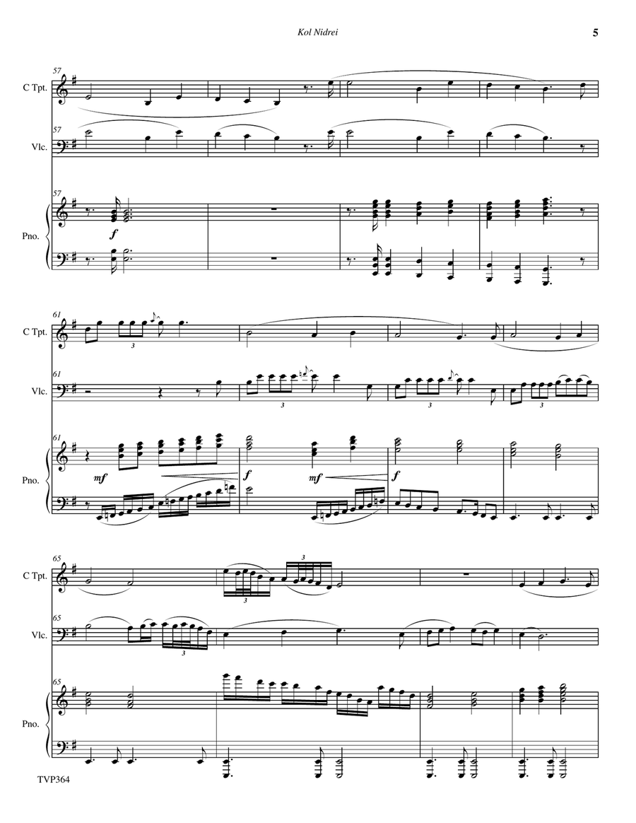 KOL NIDREI (Kol Nidre) - C or Bb Trumpet & Cello with Piano Accompaniment (Grade 4-) Trumpet Duet scores gallery preview page 5