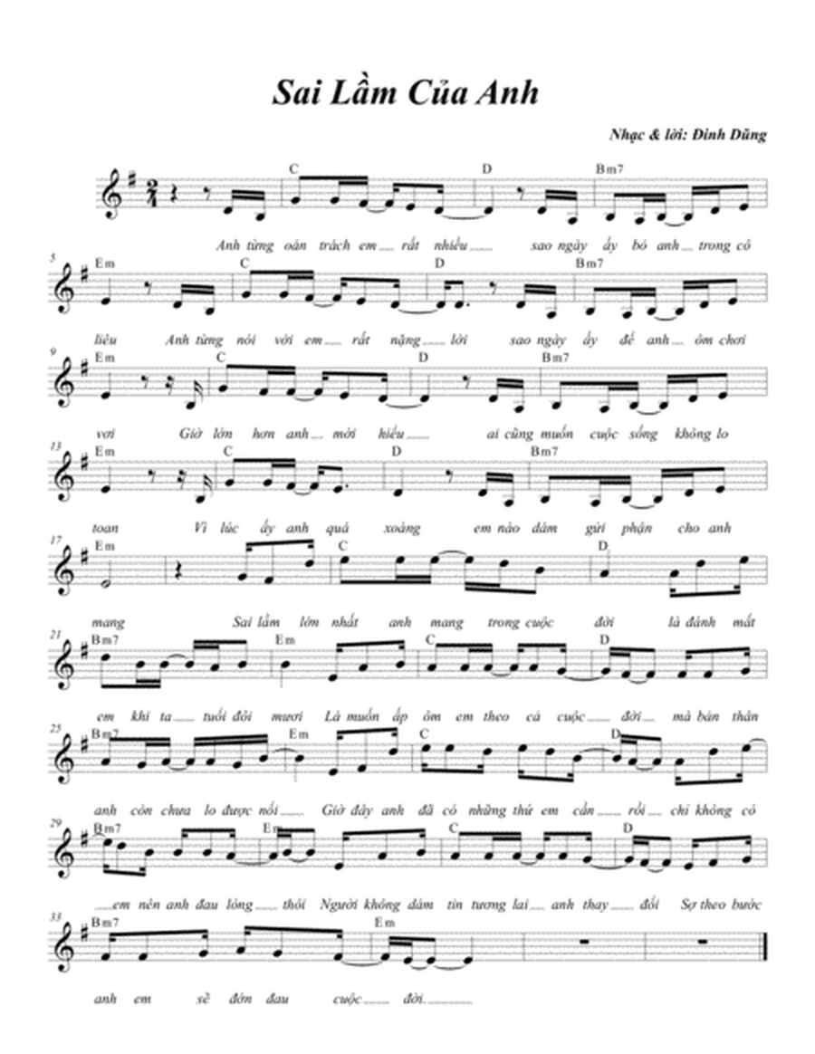 Sai Lam Cua Anh - Sheet music and chords image number null