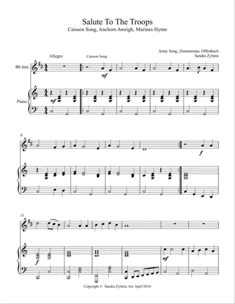Salute To The Troops (treble Bb instrument solo) Piano scores gallery preview page 2