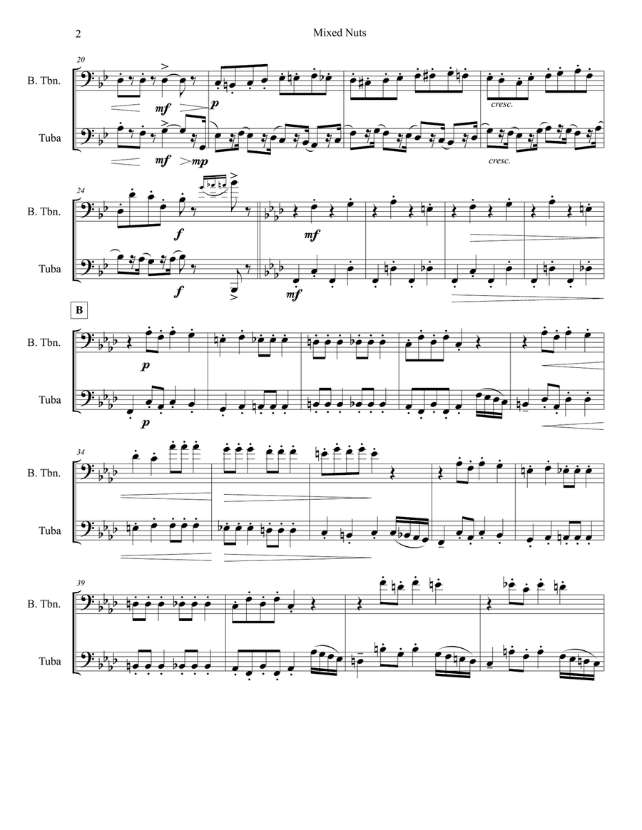 Mixed Nuts for bass trombone and tuba duet Trombone scores gallery preview page 2