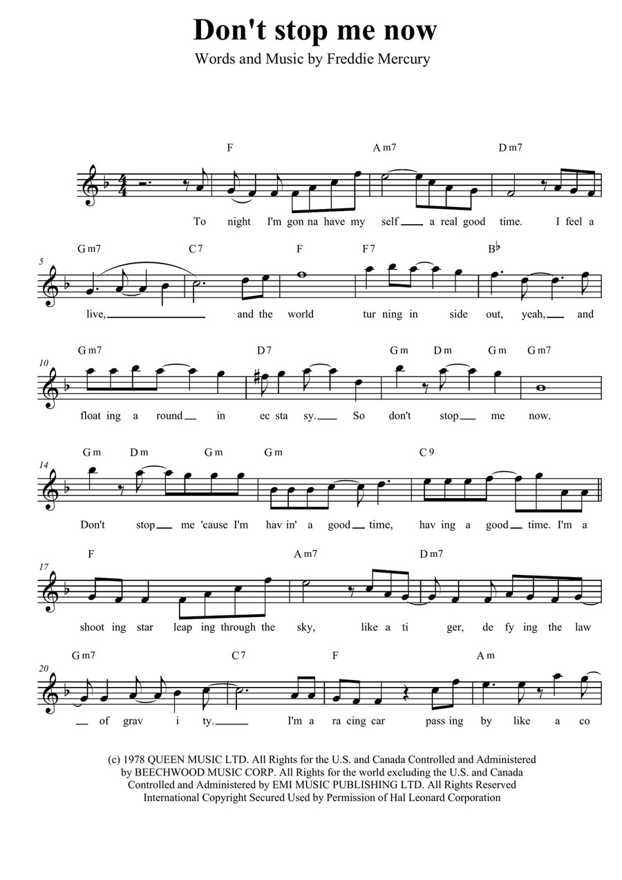 Don't Stop Me Now Easy Piano scores gallery preview page 1