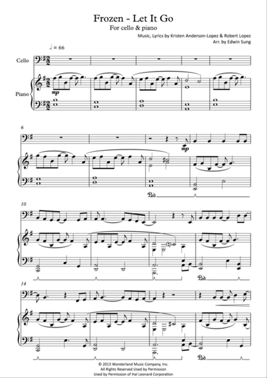 Let It Go (from Frozen) Cello Solo scores gallery preview page 1