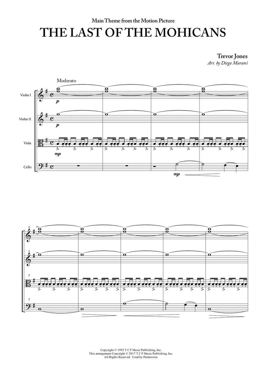 Last Of The Mohicans (main Theme) String Quartet scores gallery preview page 1