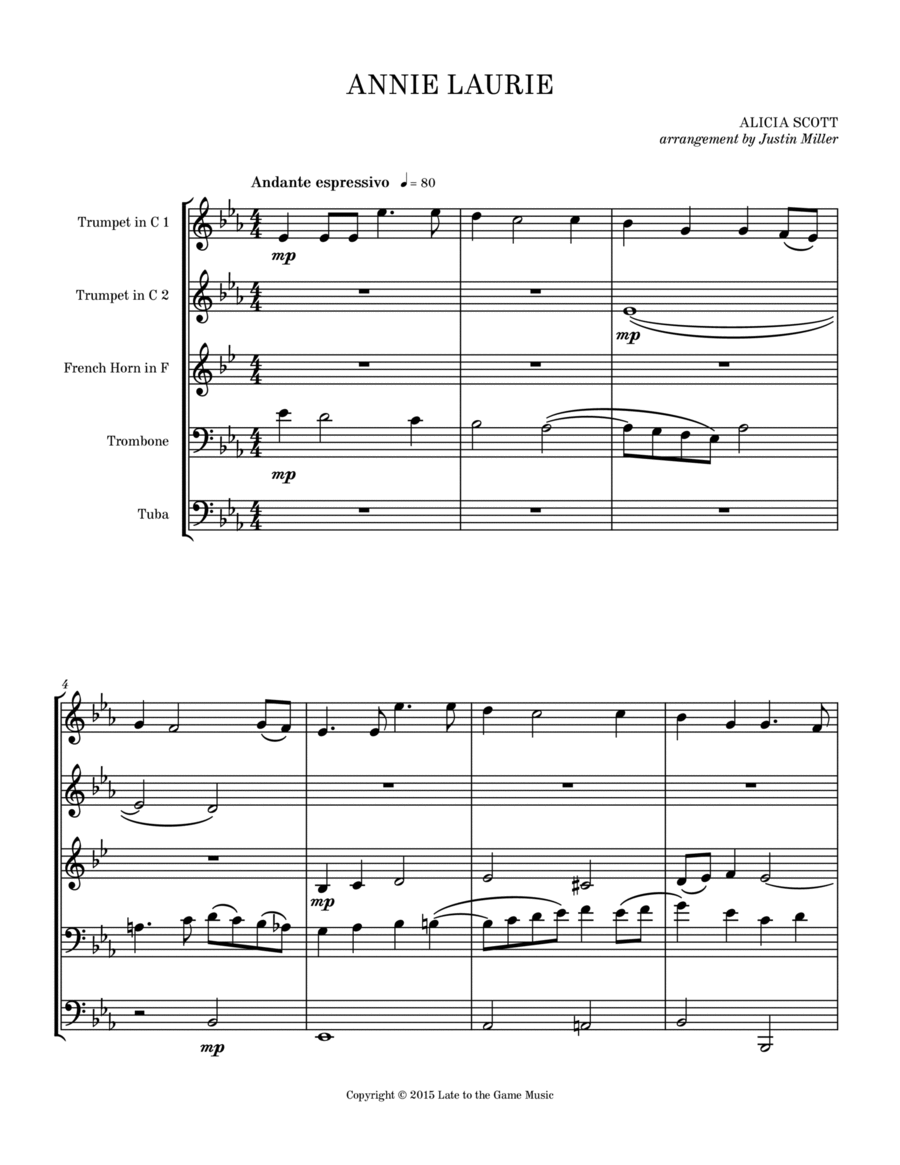 Annie Laurie Brass Quintet scores gallery preview page 1