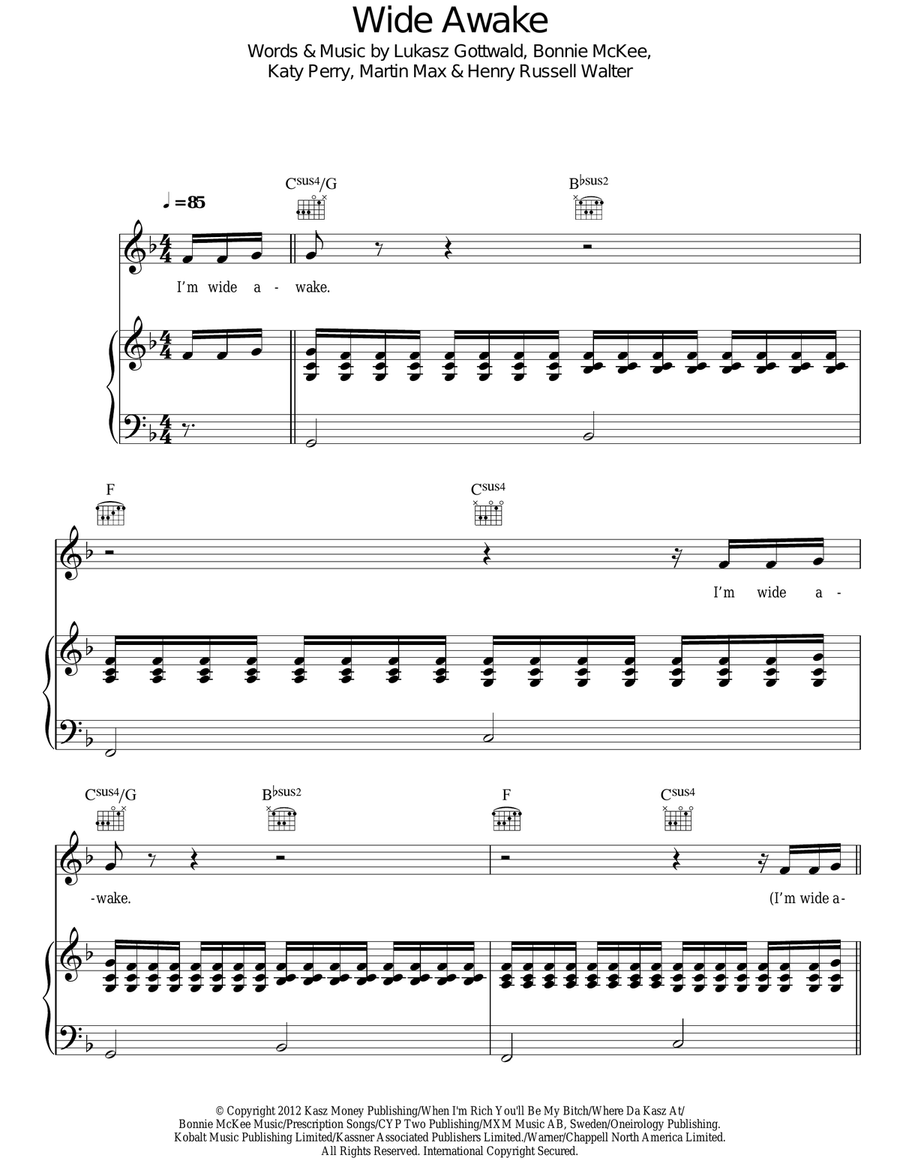 Wide Awake Wide Awake Piano, Vocal, Guitar scores gallery preview page 1