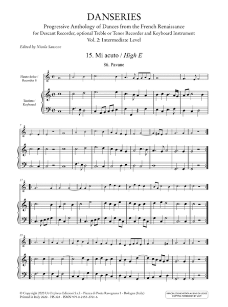 Danseries. Progressive Anthology of Dances from the French Renaissance for Descant Recorder, optional Treble or Tenor Recorder and Keyboard Instrument - Vol. 2: Intermediate Level