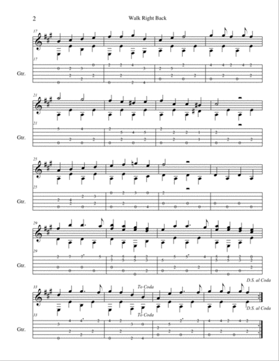 Walk Right Back Walk Right Back Guitar Tablature scores gallery preview page 2