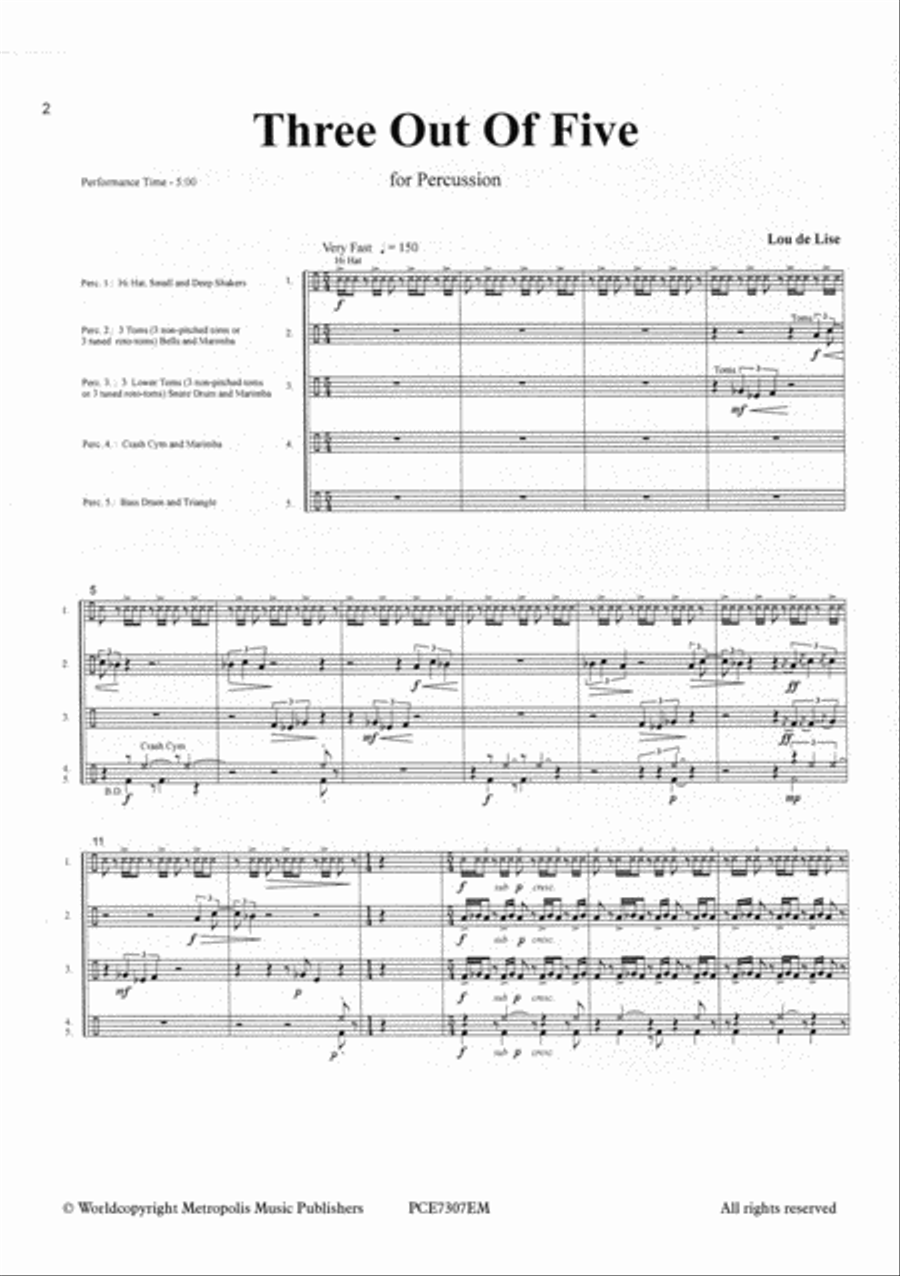 Three out of Five for Percussion Ensemble Percussion Ensemble scores gallery preview page 2