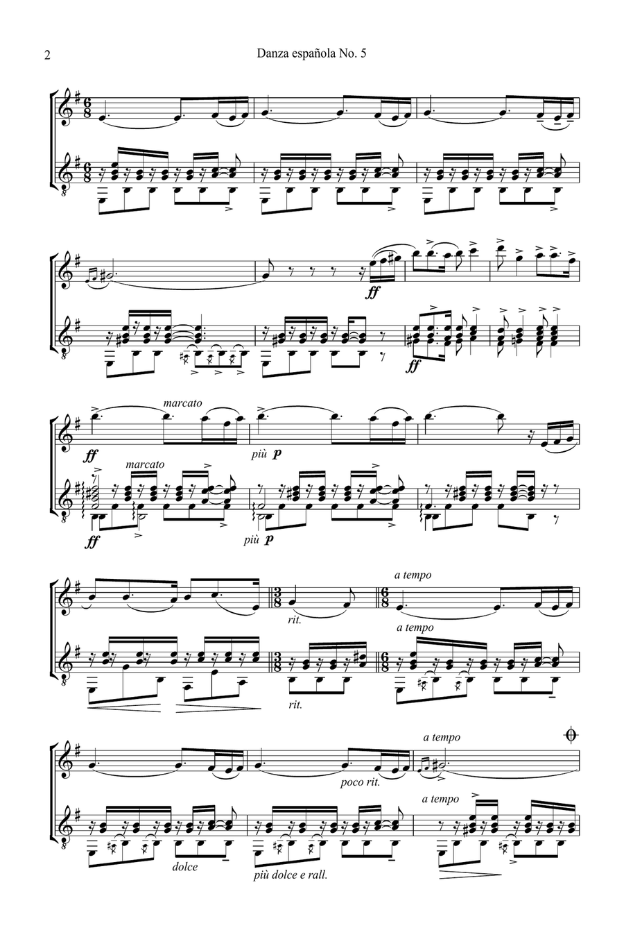 Spanish Dance No. 5, Danza espanola, Andaluza Op. 37 (E Major) for flute and guitar Flute scores gallery preview page 3