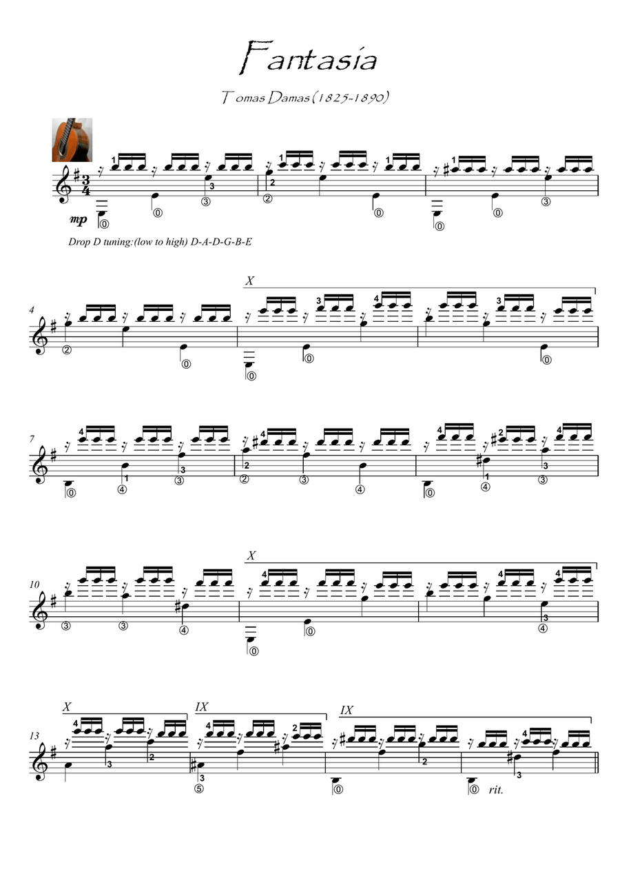 Fantasia advanced classical guitar tremolo Acoustic Guitar scores gallery preview page 1
