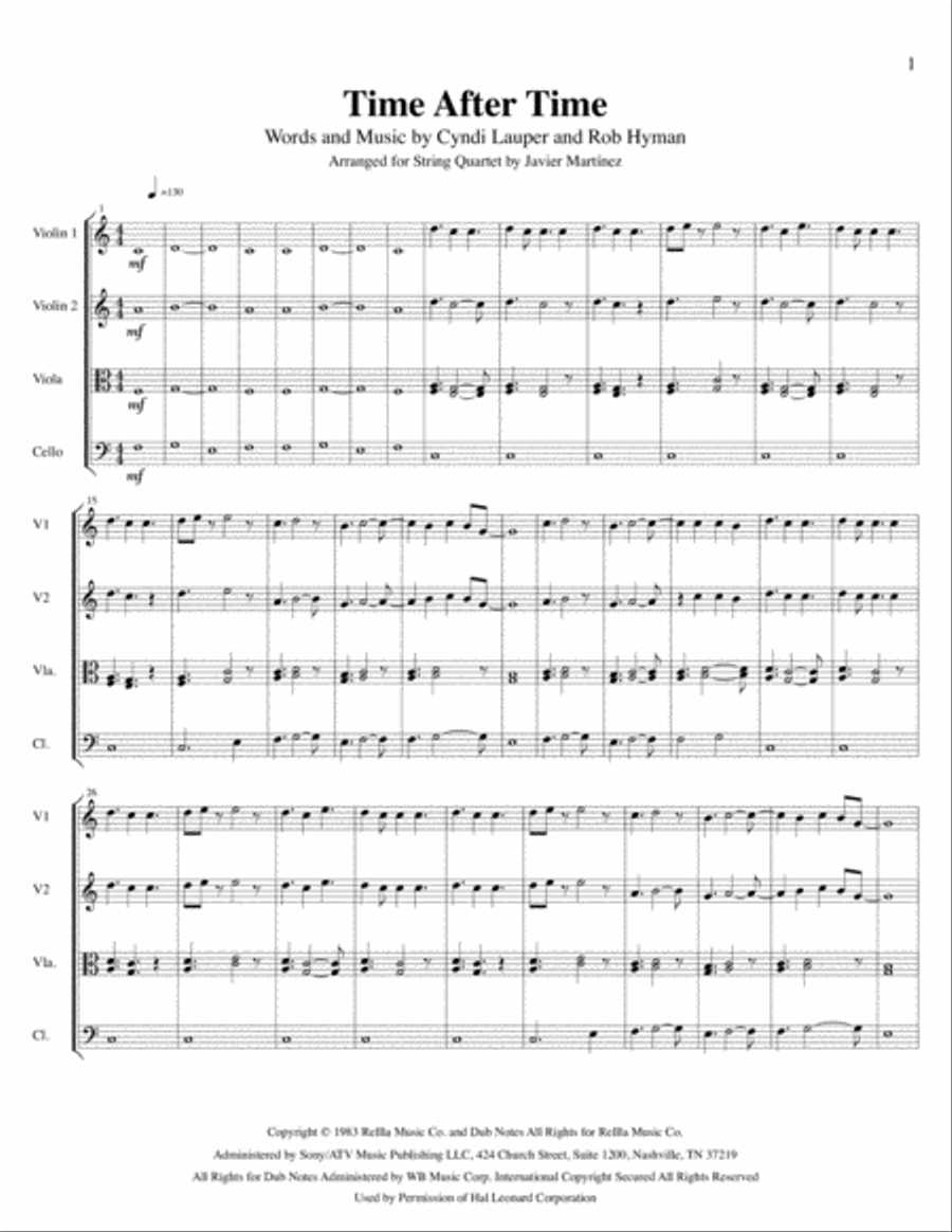 Time After Time String Quartet scores gallery preview page 2