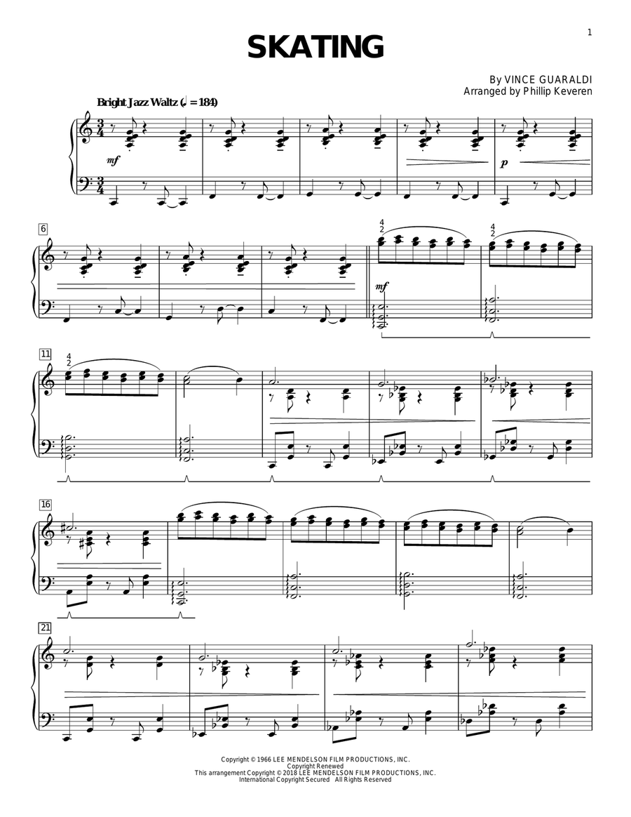 Skating (from A Charlie Brown Christmas) (arr. Phillip Keveren) Piano Solo scores gallery preview page 1