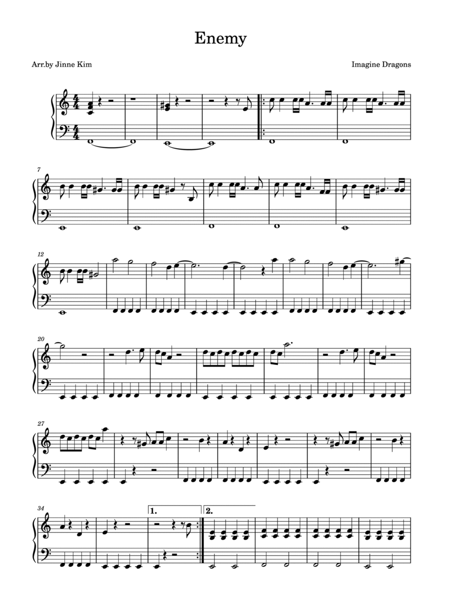 Enemy Easy Piano scores gallery preview page 1