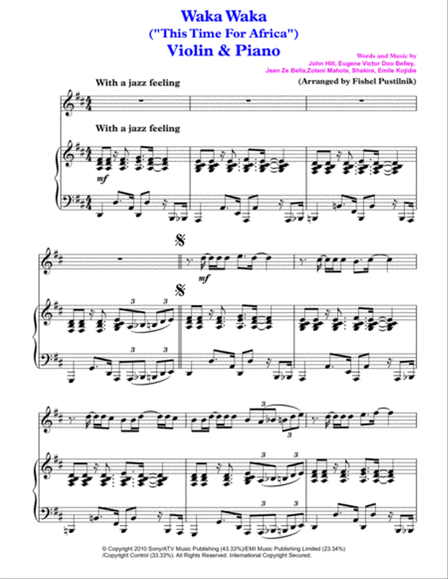 Waka Waka (this Time For Africa) Violin Solo scores gallery preview page 2