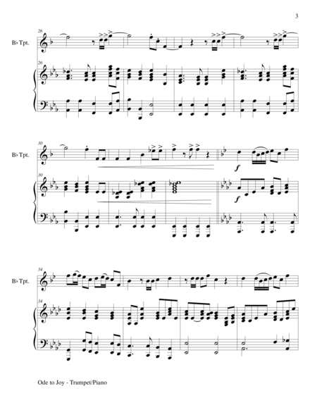 ODE TO JOY (Joyful, Joyful, We Adore Thee), Bb Trumpet & Piano (Score & Parts included) image number null