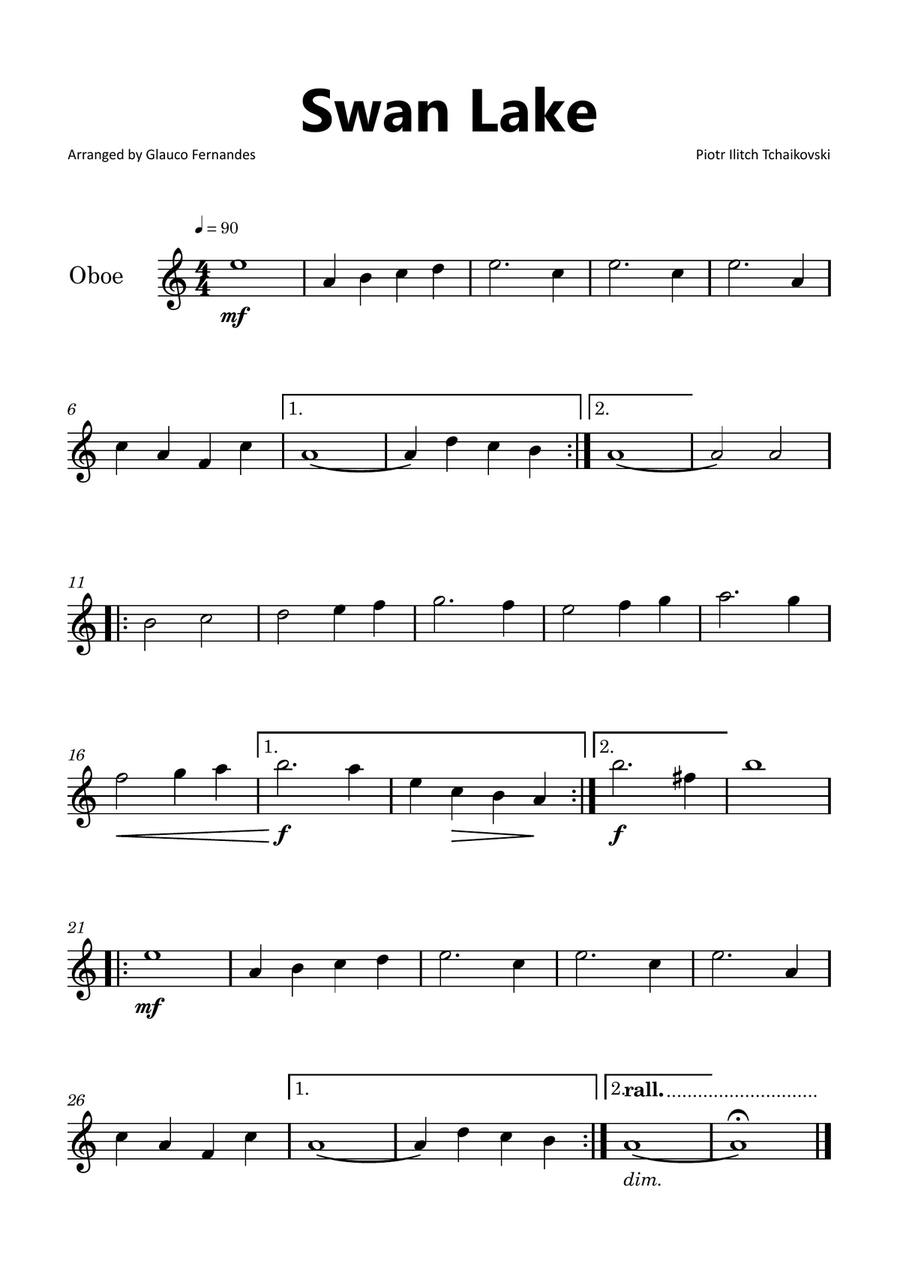 Swan Lake Oboe Solo scores gallery preview page 1