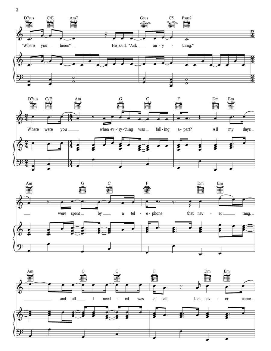 You Found Me Piano, Vocal, Guitar scores gallery preview page 2