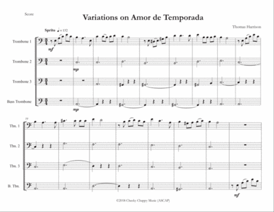 Variations on Amor de Temporado Trombone Solo scores gallery preview page 2