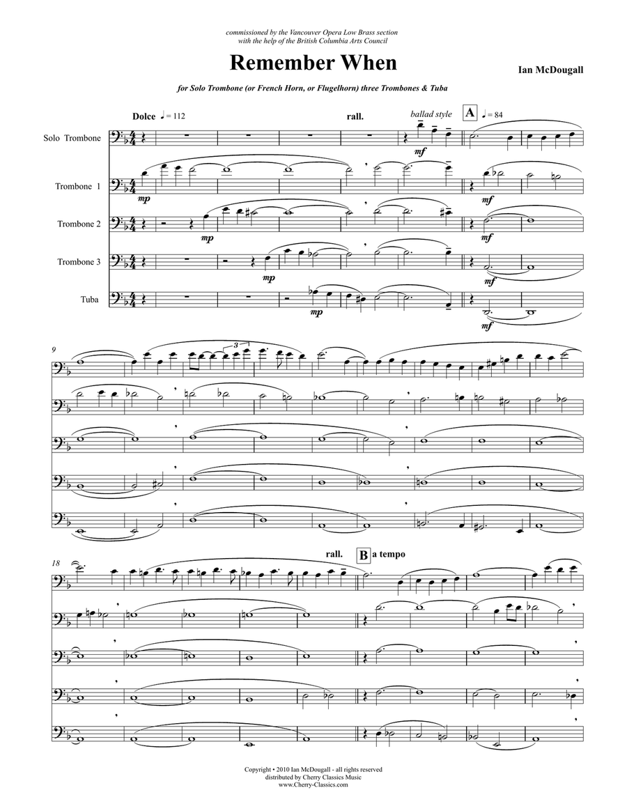 Remember When for Low Brass Ensemble Brass Ensemble scores gallery preview page 1