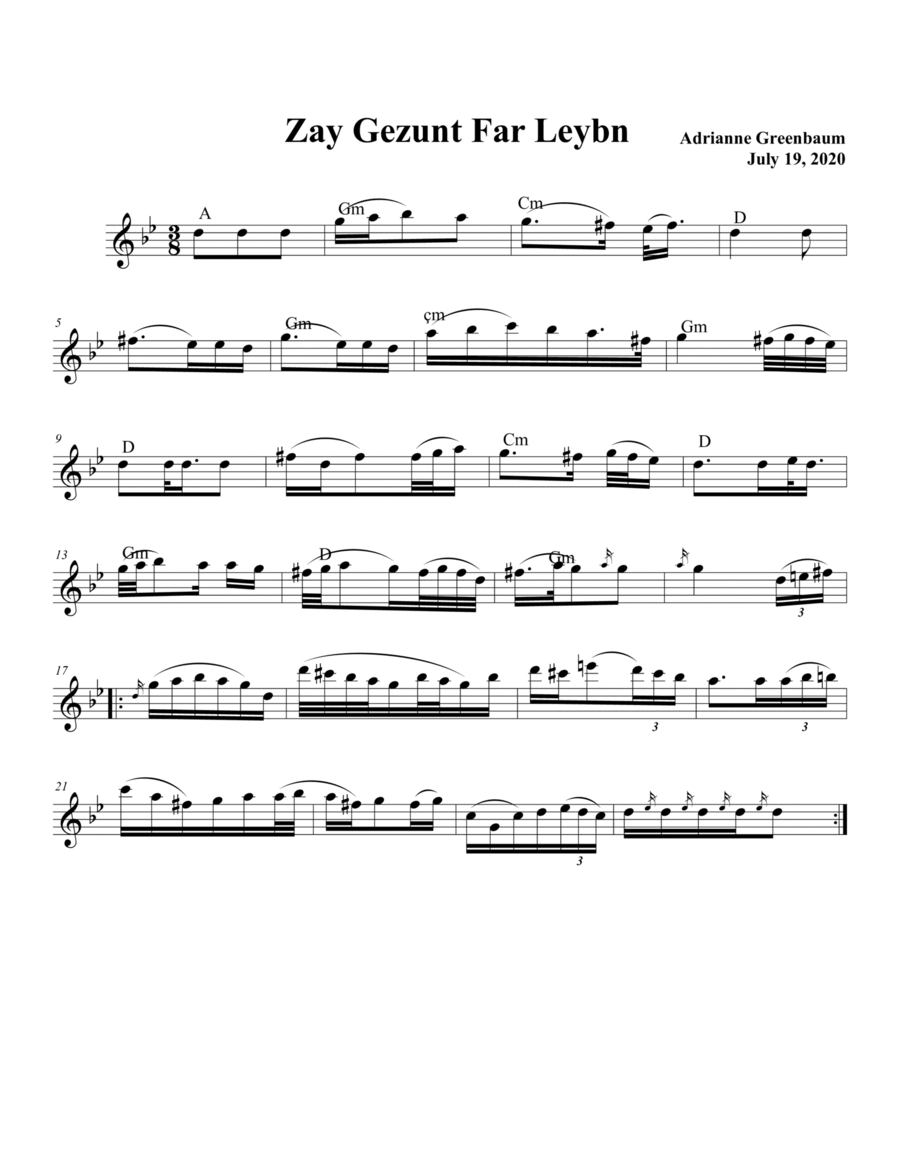 Zay Gezunt - Be Well, an original klezmer tune for the wedding Small Ensemble scores gallery preview page 1