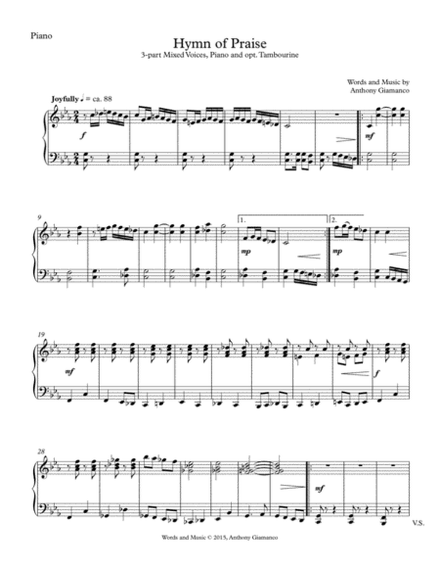 Hymn of Praise (3-part mixed choir, piano, and opt. tambourine) INSTRUMENTAL PARTS