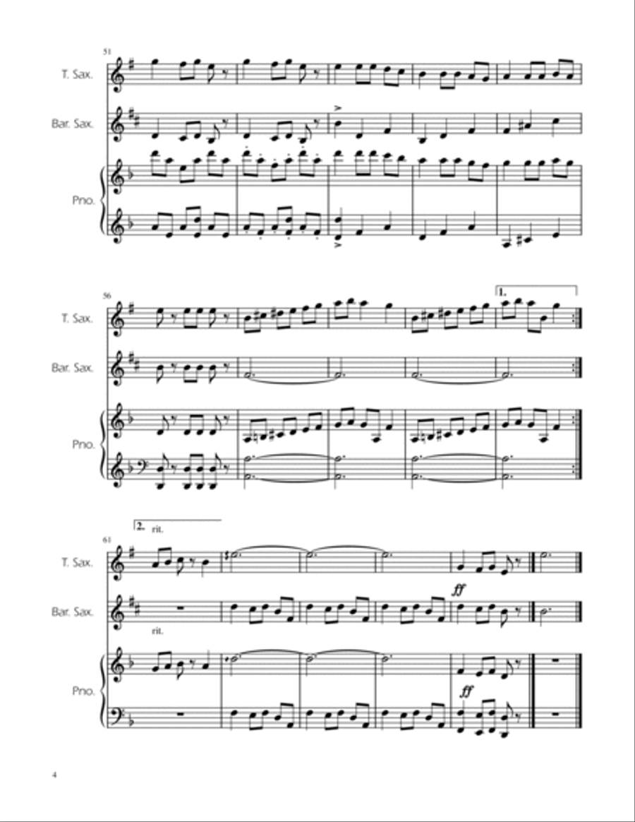 Carol of the Bells - Sax Duet w/ Piano Woodwind Duet scores gallery preview page 4