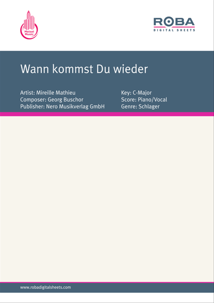Wann kommst Du wieder Piano, Vocal scores gallery preview page 1