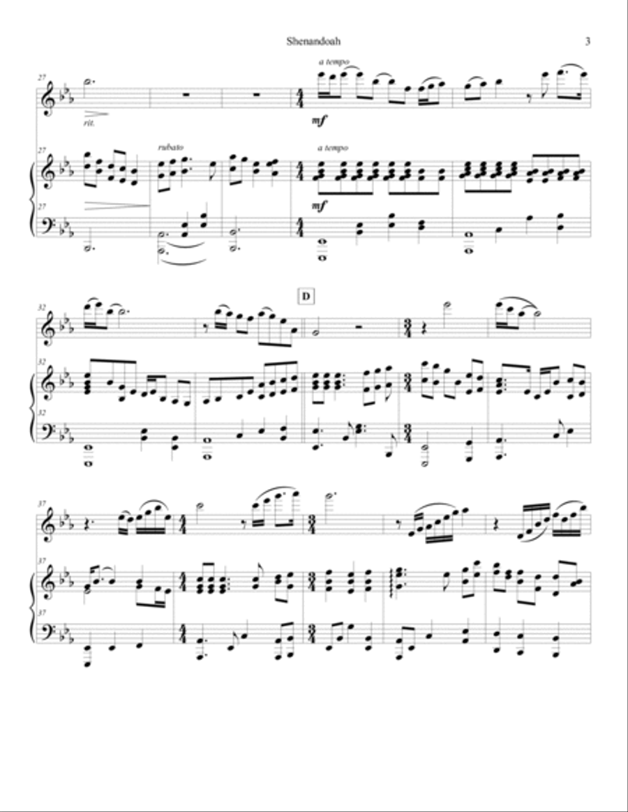 Shenandoah arr. for flute & piano image number null