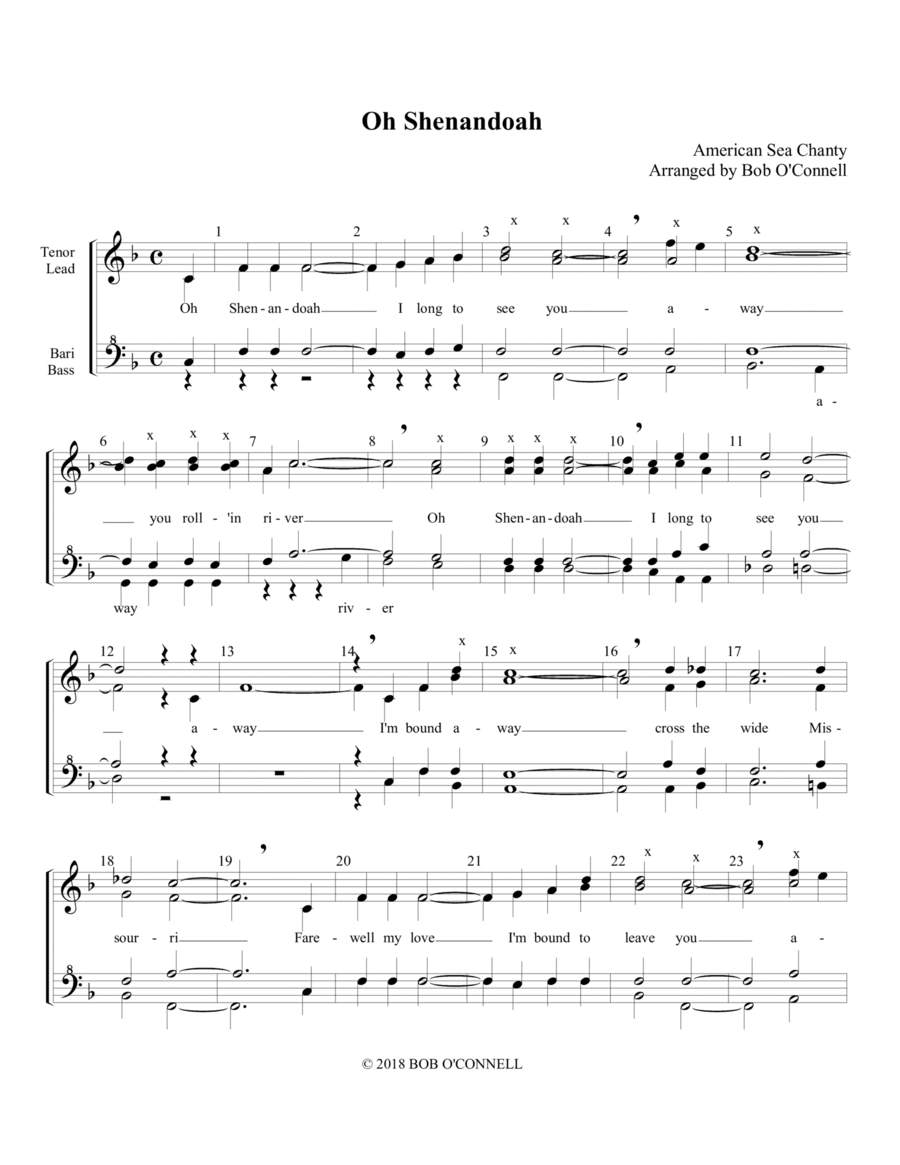 Oh Shenandoah ( men's BBS arrangement ) TTBB TTBB scores gallery preview page 1