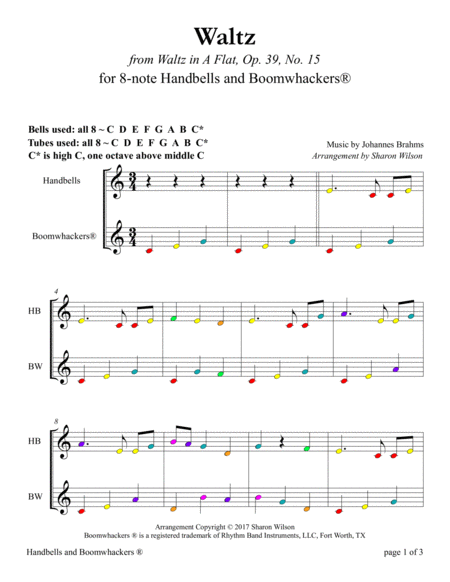 Waltz for 8-note Bells and Boomwhackers® (with Color Coded Notes) image number null