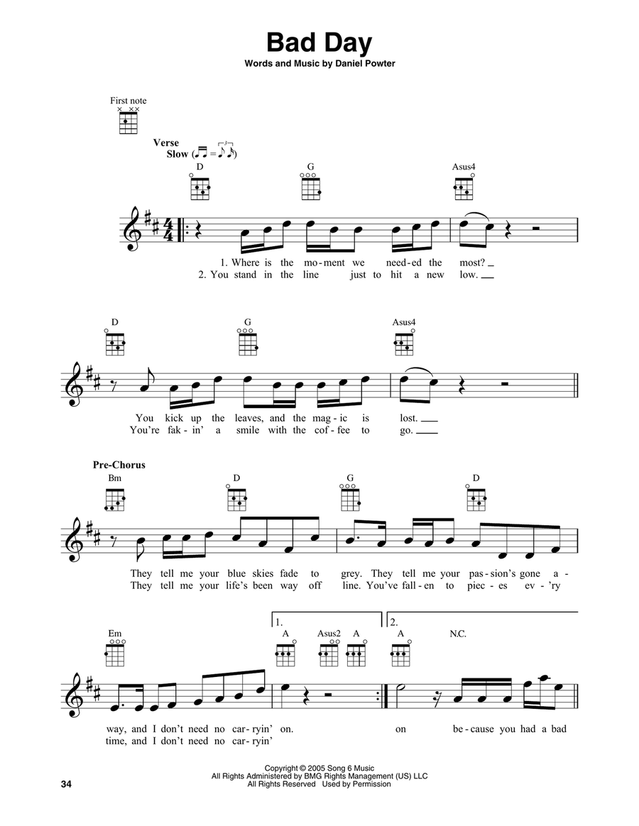 Bad Day Baritone Ukulele scores gallery preview page 1