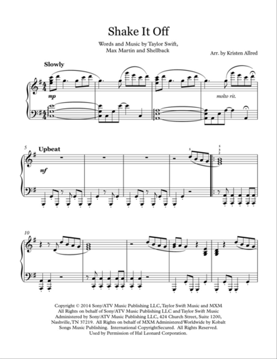 Shake It Off Piano Solo scores gallery preview page 1