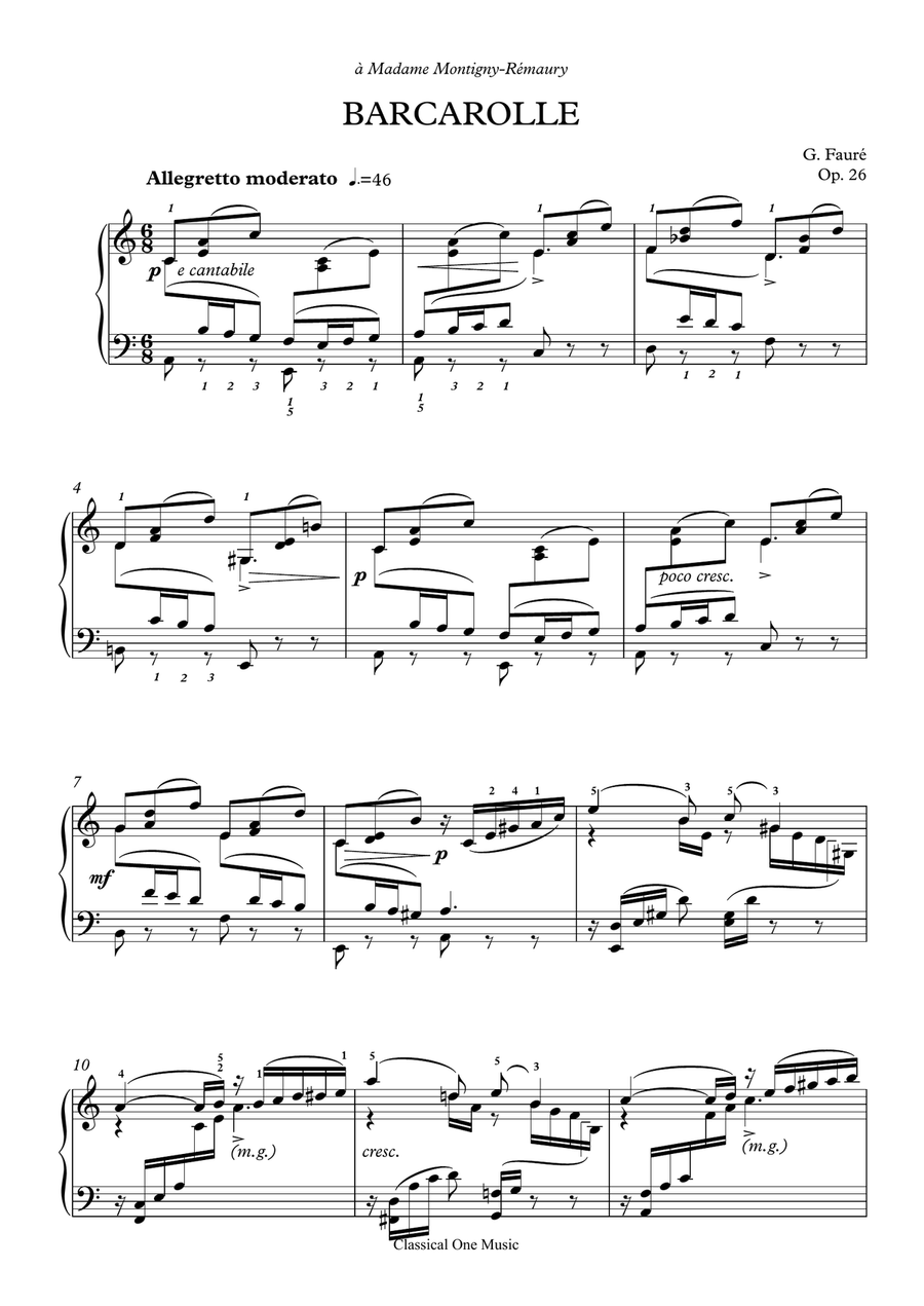 Faure-Barcarolle No.1 in A minor, Op.26 Piano Solo scores gallery preview page 2
