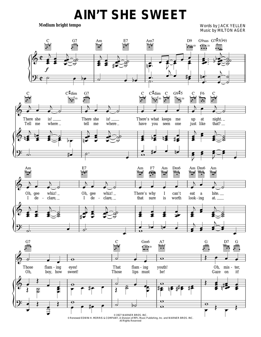 Ain't She Sweet Piano, Vocal, Guitar scores gallery preview page 1