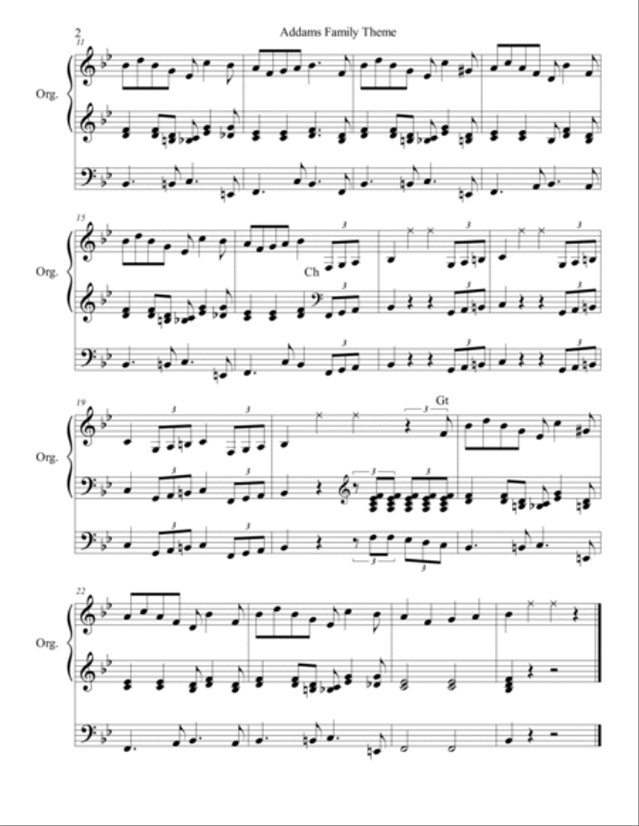 Addams Family Theme Organ Solo scores gallery preview page 2