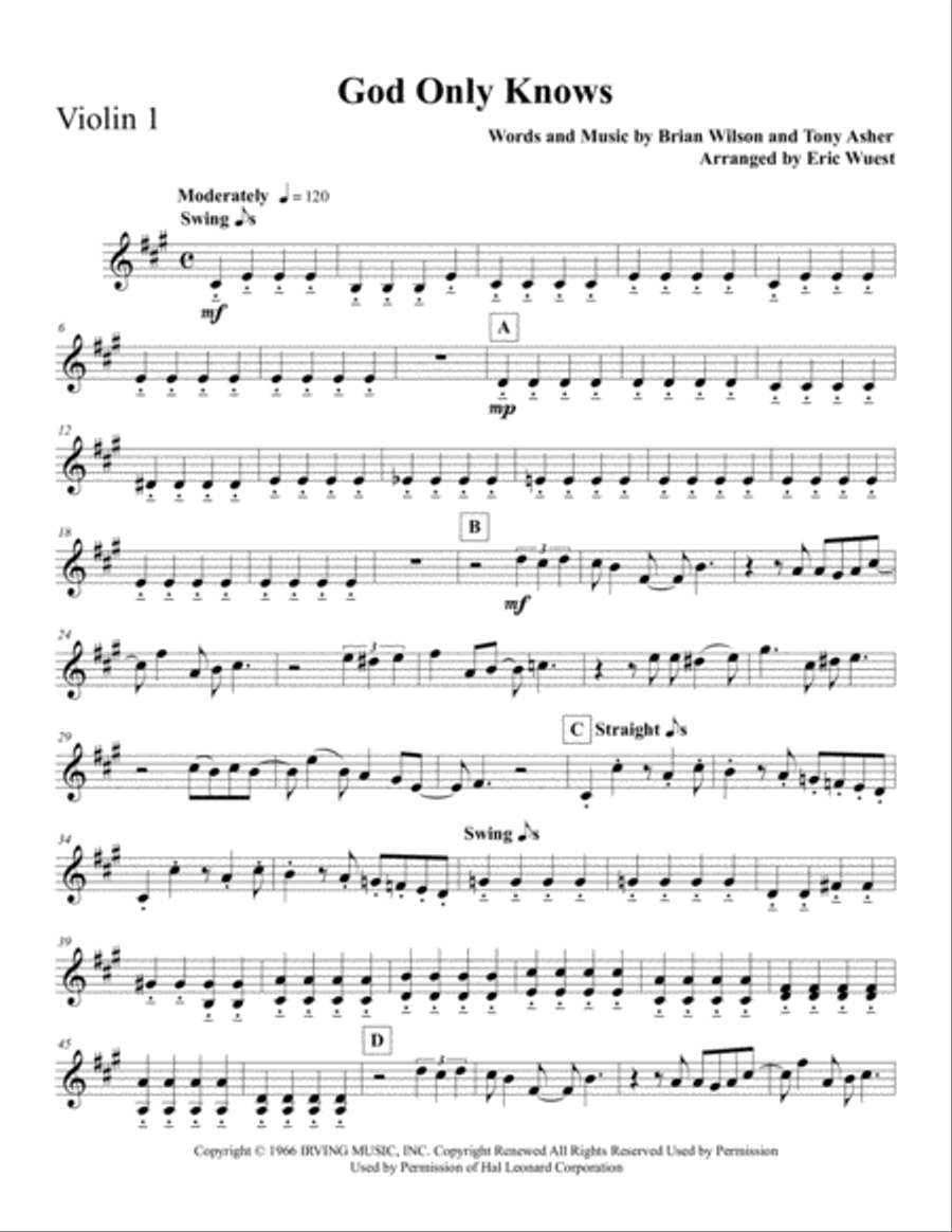 God Only Knows String Quartet scores gallery preview page 1