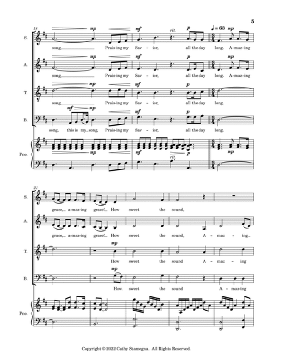 Blessed Assurance (with “Amazing Grace”) SATB Choir, Piano Accompaniment image number null
