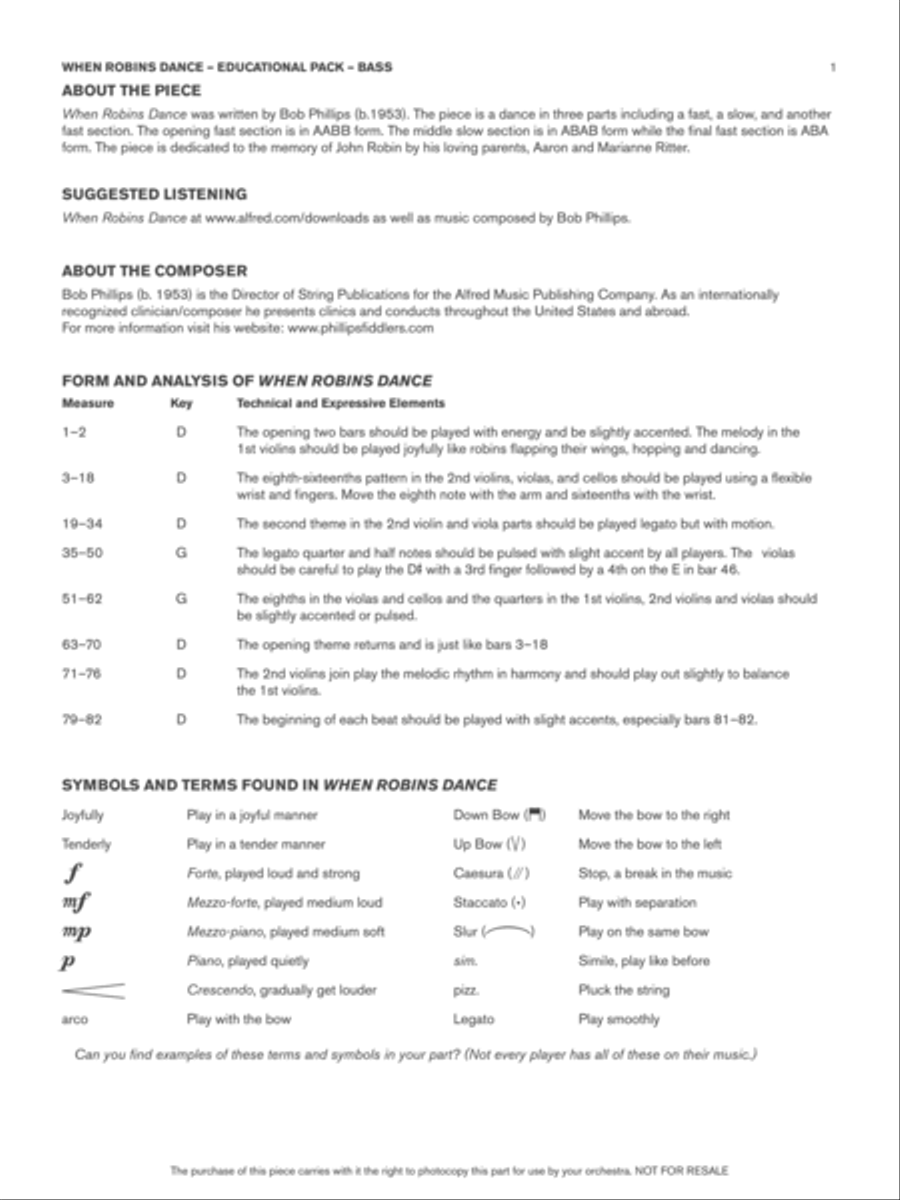 When Robins Dance: Bass Educational Pack