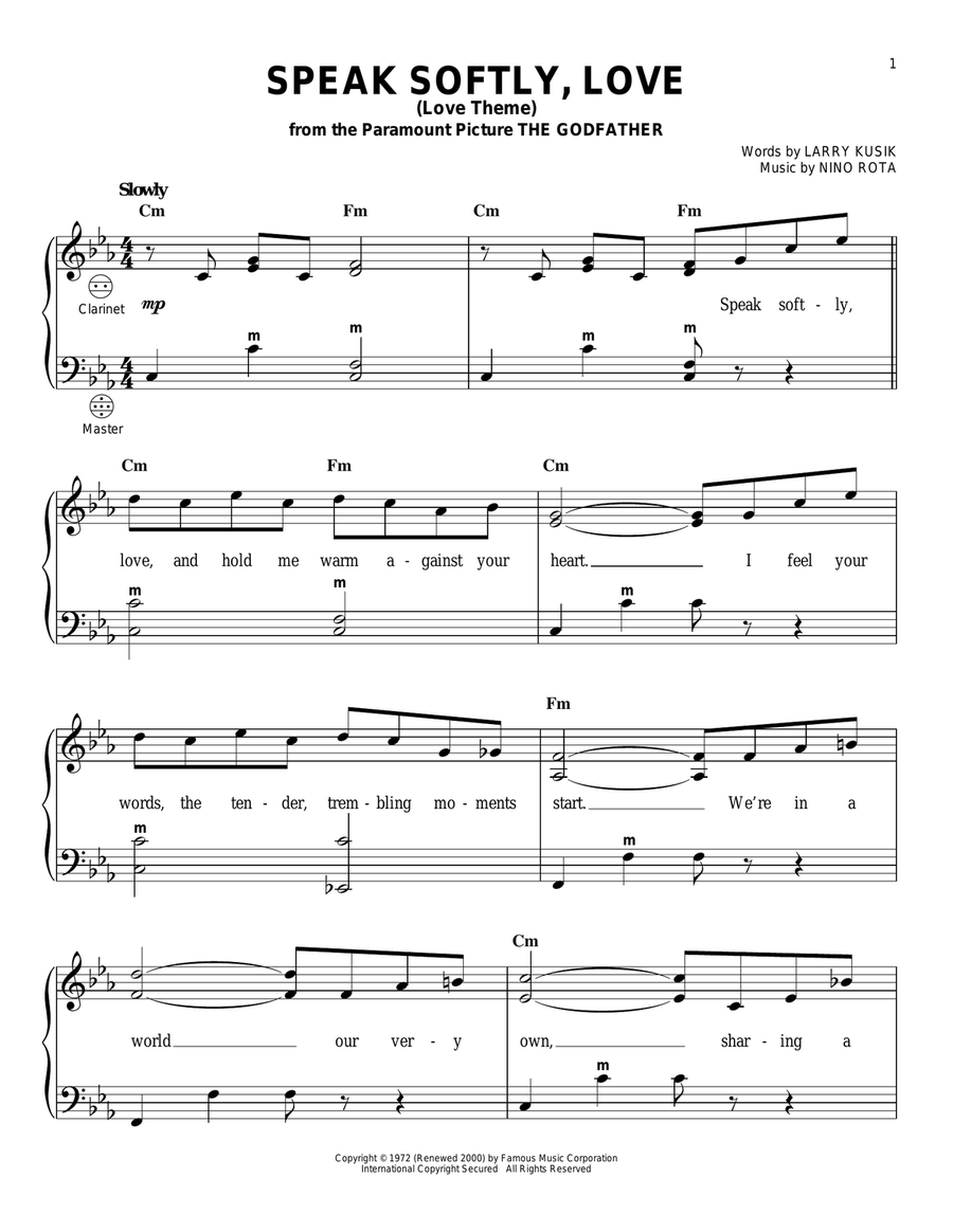 Speak Softly, Love (Love Theme) Accordion scores gallery preview page 1