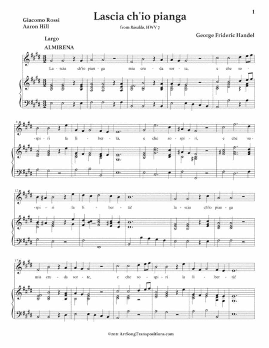 HANDEL: Lascia ch'io pianga (transposed to E major) Voice scores gallery preview page 2